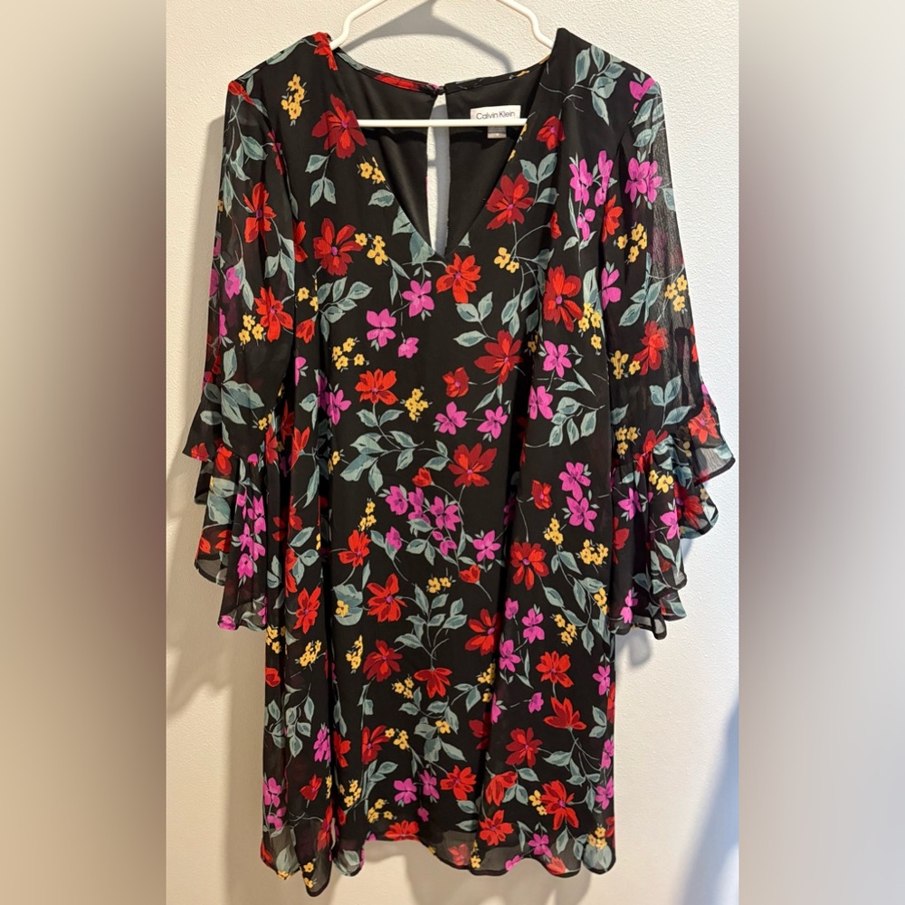 Calvin Klein Trapeze Dress with 3/4 Sleeves